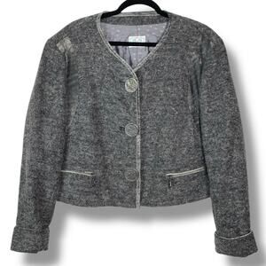 Fab 90's Vintage M&G Wool Blend Crop Jacket Gray Silver Made in Germany Size XL
